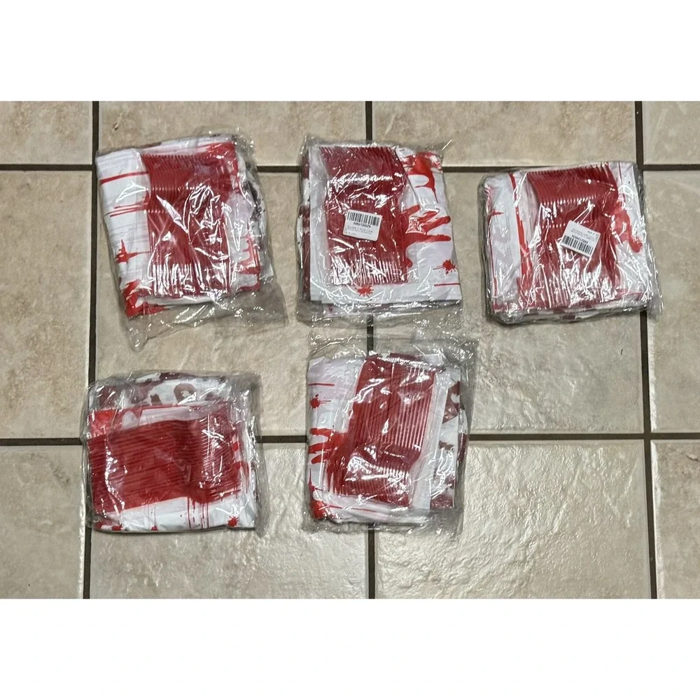 100 PCS Set Halloween Party Supplies Tableware Set Table Cloth Plate Paper
